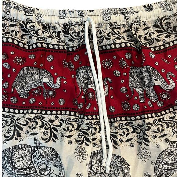 Elephant  Abstract Boho Wide Leg Yoga Palazzo Pants Red White Rayon Woman Medium - Picture 3 of 6